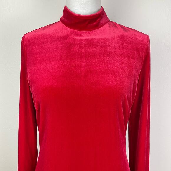 Gianni Bini NWT Paul Bright Red Velour Mock Neck Long Sleeve Short Dress - Picture 3 of 11
